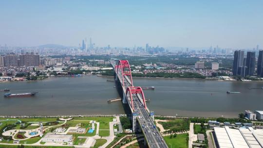 广州延时新光大桥桥体结构航拍跨江大桥刚桥