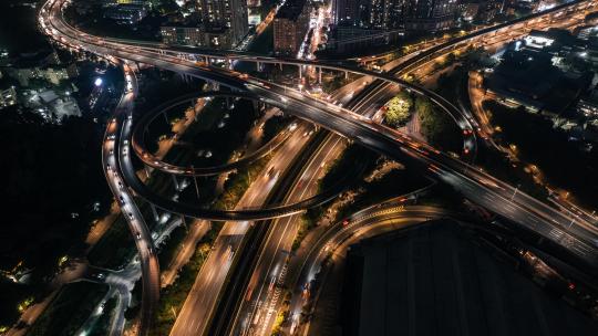 4K航拍延时深圳立交桥夜景车流