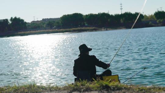 潮白河畔钓鱼人视频素材模板下载
