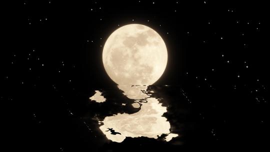 月球发光 光效 水面 倒影 星球 地球 元素