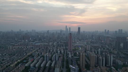 航拍湖南长沙大景夕阳晚霞城市天际线