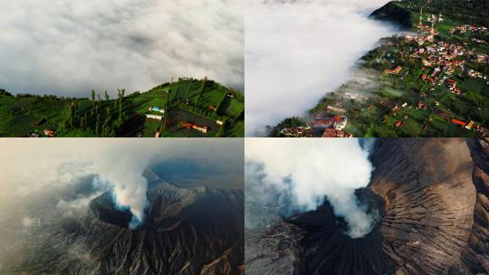 印尼Bromo火山景观航拍高清在线视频素材下载