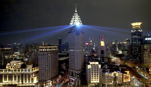 航拍上海·外滩夜景灯光秀·空镜头4K