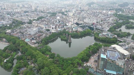 广西桂林城市风光航拍清晨迷雾