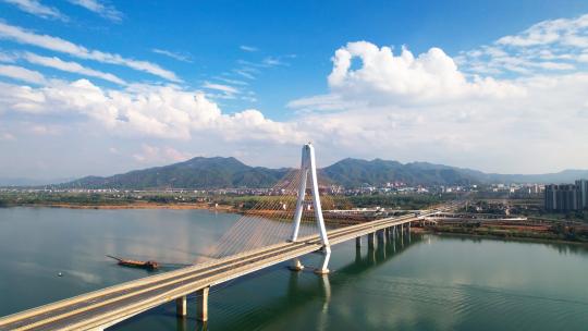 航拍吉安新井冈山大桥斜拉桥横跨赣江大桥视频素材模板下载