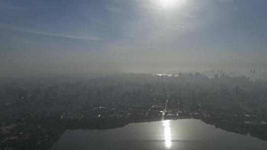 杭州西湖风景区清晨航拍空镜