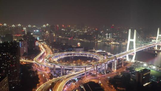南浦大桥航拍夜景高清在线视频素材下载