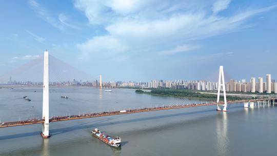 航拍武汉白沙洲长江大桥江景桥梁视频素材模板下载