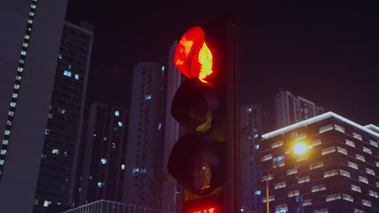 城市夜景红绿灯行人过马路
