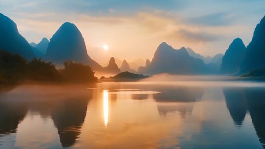 桂林山水航拍风光风景日落视频