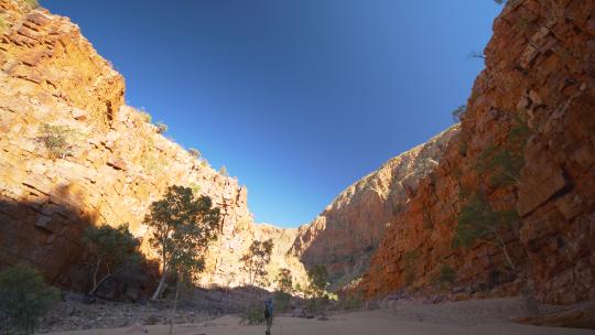 一个人走在峡谷沙子上视频素材模板下载