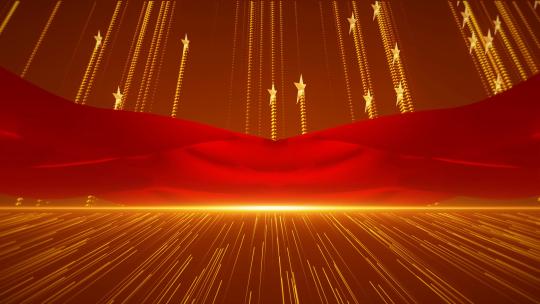 4K大气星光粒子红绸五角星颁奖党建背景视频