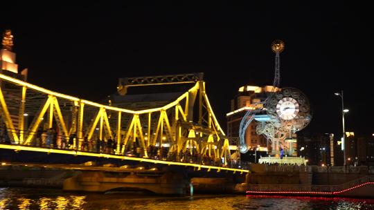 天津夜景世纪钟解放桥1080p横屏
