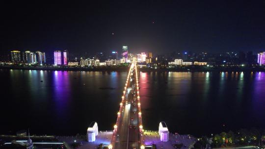 航拍湖南株洲大桥湘江夜景