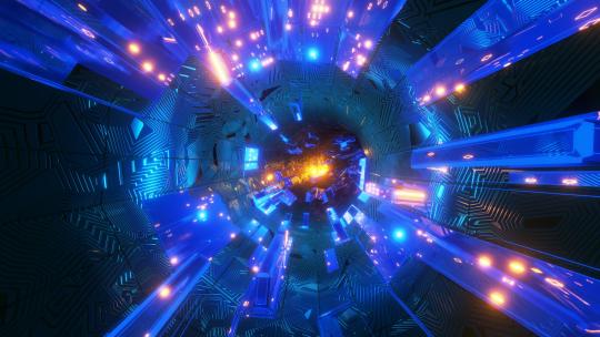 极速穿梭扭曲的赛车霓虹灯隧道 VJ 循环4K