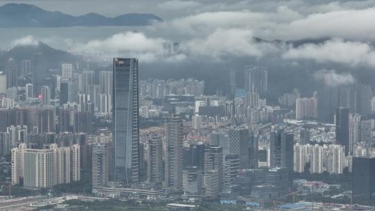 4K深圳南山区城市建筑群云海航拍视频素材模板下载