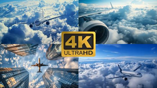 大客机飞行 蓝天白云 4K超高清素材高清在线视频素材下载