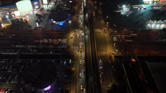 夜晚车流俯拍城市交通航拍繁华道路都市公路