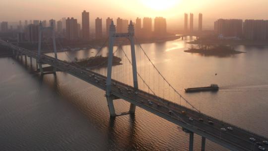 长沙三汊叽大桥清晨日出唯美逆光航拍