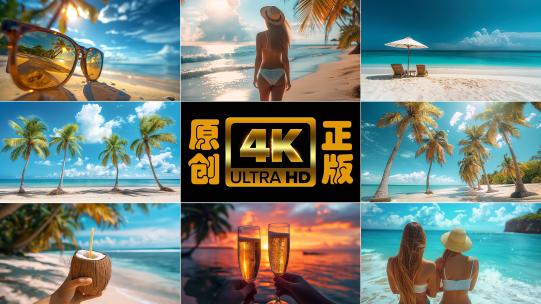 夏天海边阳光沙滩比基尼美女海岛度假高清在线视频素材下载