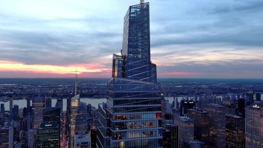 城市航拍范德比尔特一号夜景纽约摩天大楼
