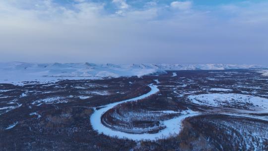 航拍内蒙古根河湿地雪景