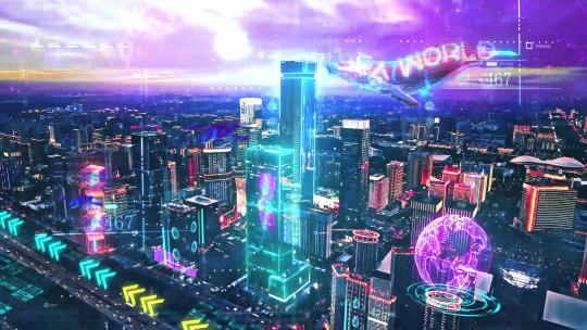 城市赛博朋克元宇宙霓虹灯未来世界视频素材模板下载