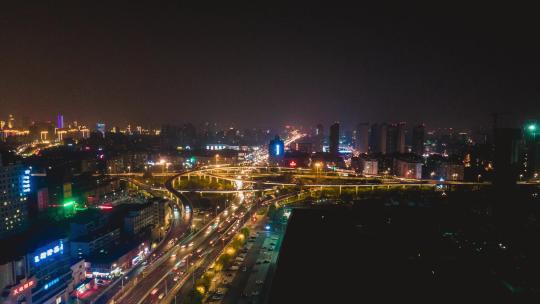 济南顺河路高架立交桥夜景交通移动延时航拍