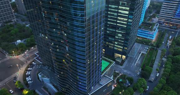 现代城市玻璃幕墙写字楼办公室夜景