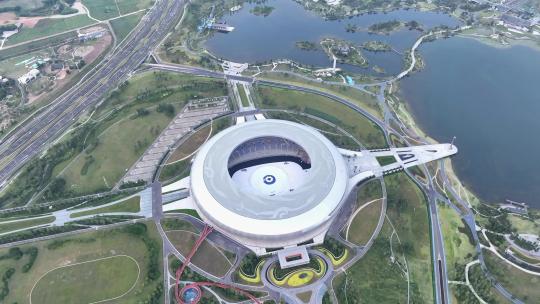 航拍成都世界大运会体育场馆东安湖体育公园