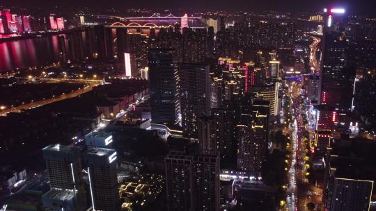 4K长沙城市高楼夜景灯光航拍空镜