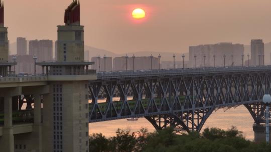 【原创4K合集】航拍南京长江大桥日落高铁