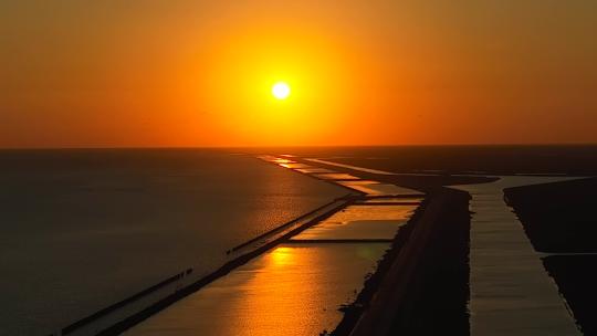 航拍逆光唯美金色日出