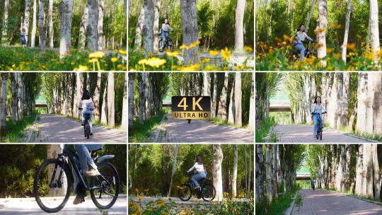 4K美女在公园骑自行车高清在线视频素材下载