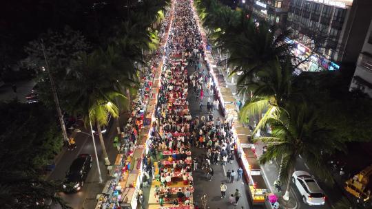 航拍海大南门夜市夜宵大排档夜景