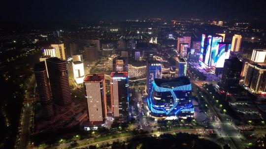 河南郑州龙子湖金融中心夜景灯光秀航拍