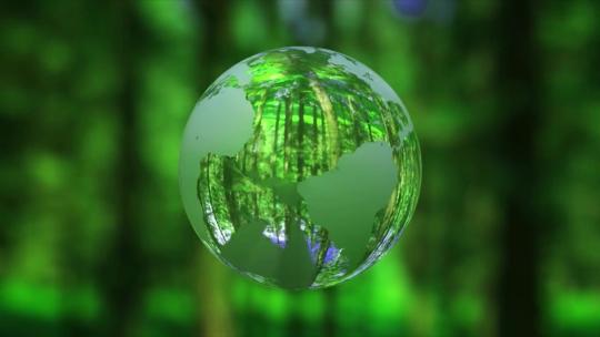 旋转的绿色水晶地球水珠地球地图