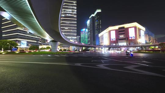 上海陆家嘴城市街道交通车流延时摄影