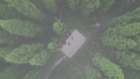 四川成都彭州中坝森林公园航拍阴天暮光之城视频素材模板下载