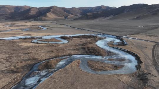 内蒙古兴安盟科尔沁右翼前旗草原河流融化冻视频素材模板下载