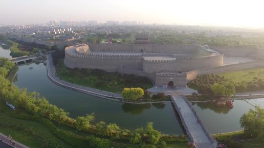 航拍清早晨光中的古城正定瓮城2视频素材模板下载