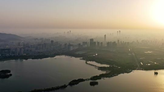 无锡大场景城市风光宣传片春天晨雾航拍