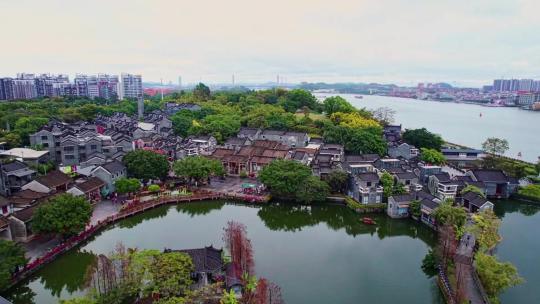 广州春日岭南中国风古建筑群航拍高清4K视频