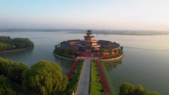 阜阳颖上八里河风景区南湖阁景区航拍