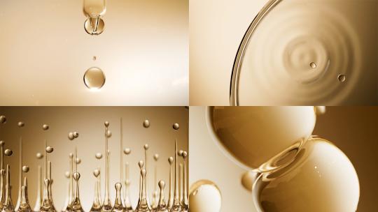 金色水油萃取成分精油透明精华球分子滴管视频素材模板下载
