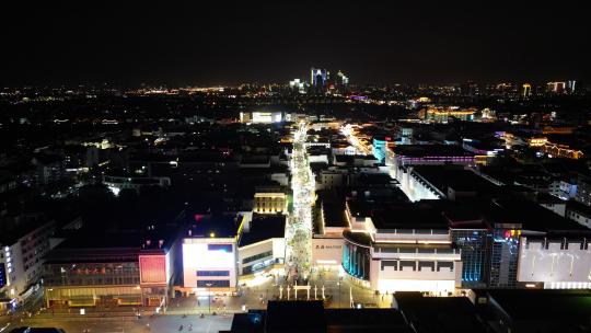 江苏苏州观前街步行街夜景航拍