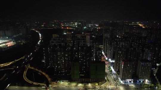 河南郑州城市夜景万家灯火航拍