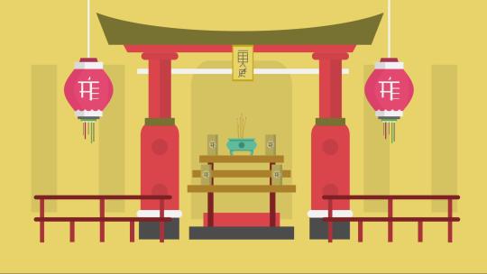圣地神社神殿室内MG扁平卡通动画背景场景AE视频素材教程下载