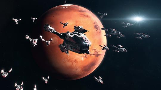 围绕火星轨道运行的大型战舰舰队4K (2)