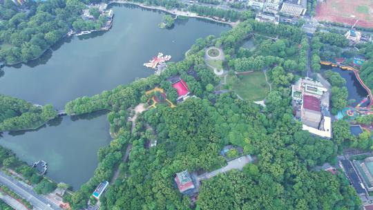 中国湖南省株洲，俯拍神农公园和湘江